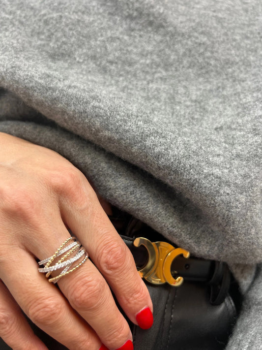 14k Gold Two-Tone Diamond Diamond & Bead Ring
