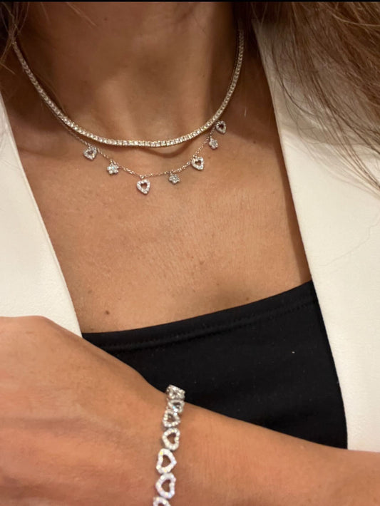 Sterling Silver CZ Diamond Stone Heart Shape Charm Necklace