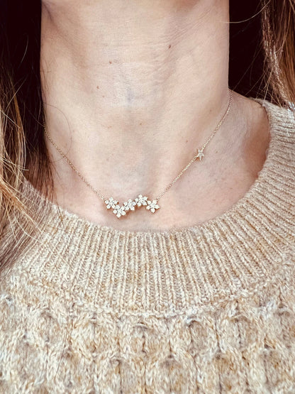 14k Gold Flower Diamond Necklace