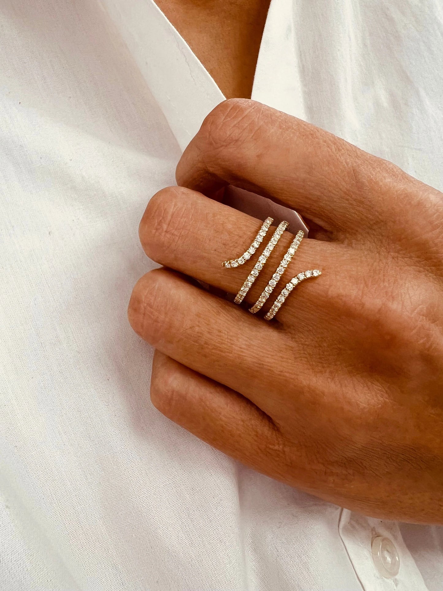 14k Gold Open Diamond Wrap Spiral Swirl Snake Design Ring