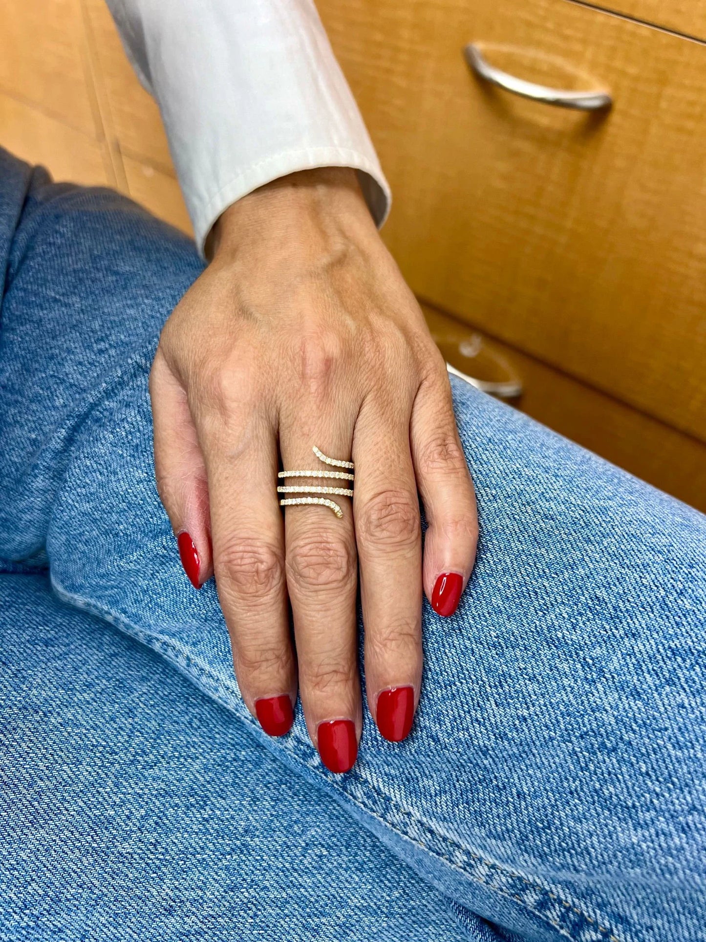 14k Gold Open Diamond Wrap Spiral Swirl Snake Design Ring