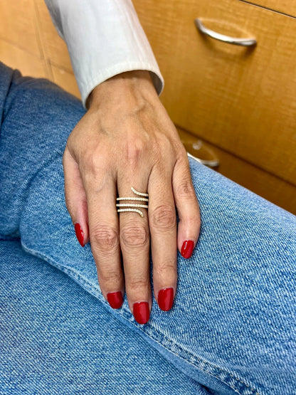 14k Gold Open Diamond Wrap Spiral Swirl Snake Design Ring