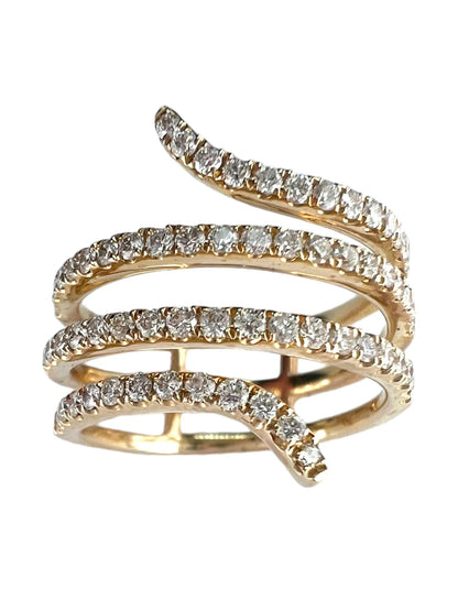 14k Gold Open Diamond Wrap Spiral Swirl Snake Design Ring