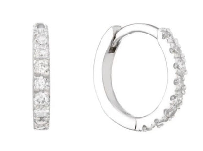 14k Gold Diamond Huggie Hoops Earrings