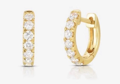 14k Gold Diamond Huggie Hoops Earrings