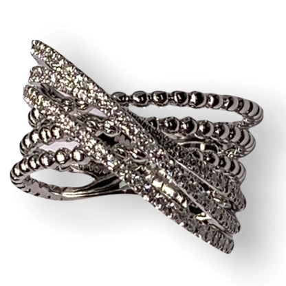 14k Gold Criss-Cross Diamond & Bead Ring