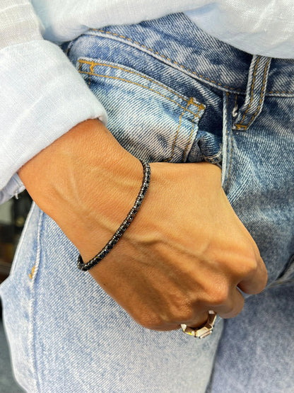 Sterling Silver Black 3mm Tennis Bracelet With Black CZ