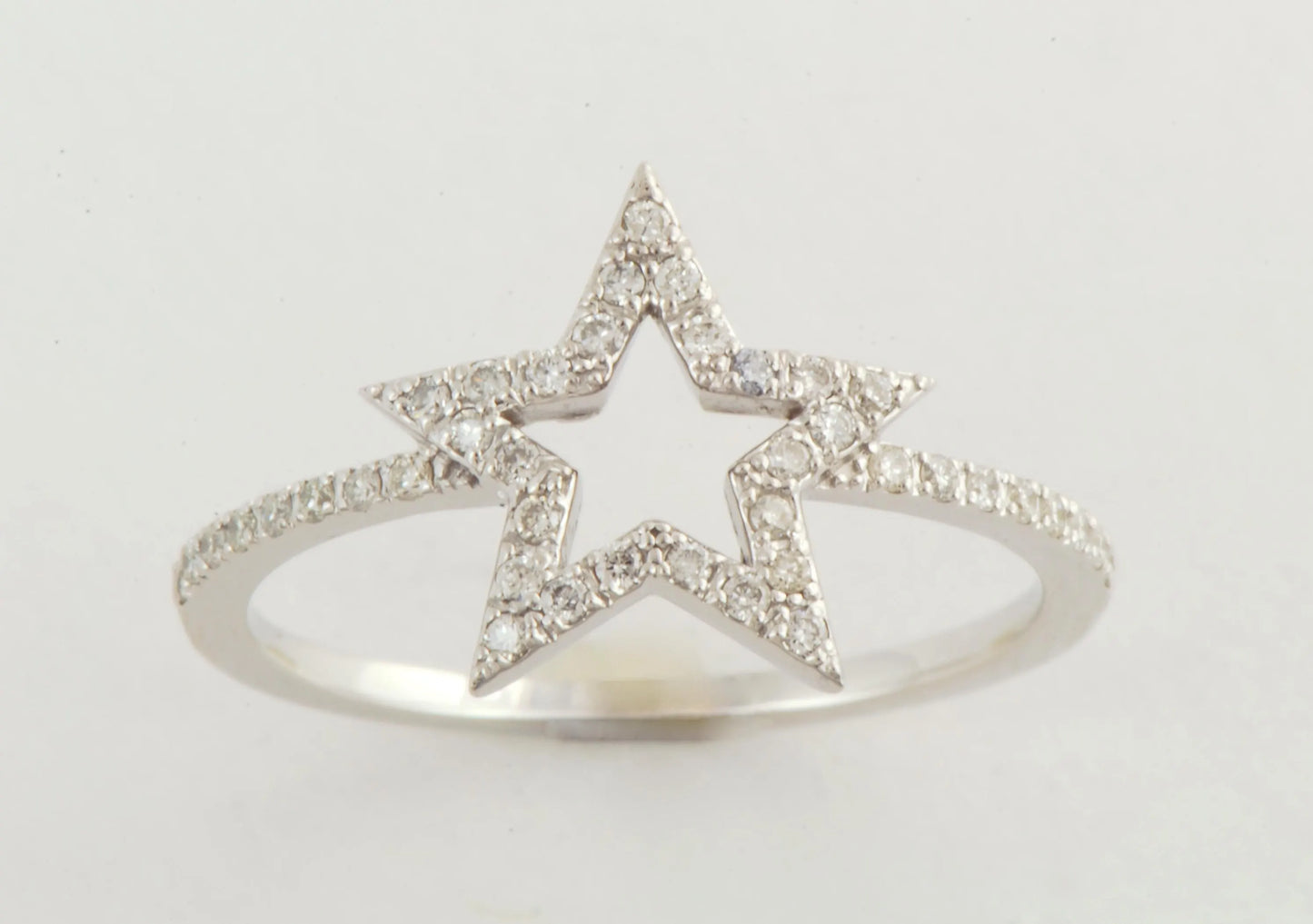 14k Gold Diamond Open Star Ring