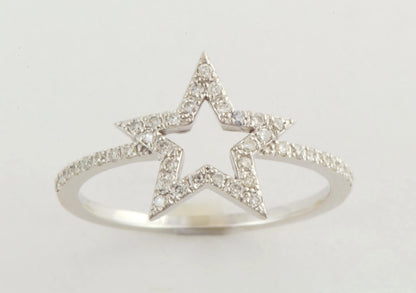 14k Gold Diamond Open Star Ring