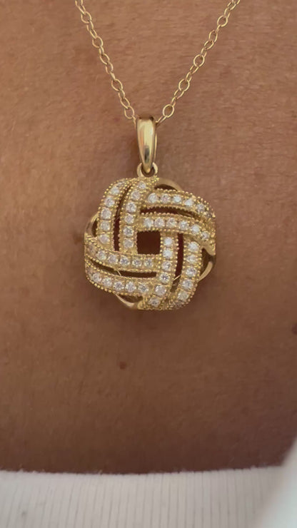 14k Gold Diamond Love Knot Interwoven Pendant Necklace
