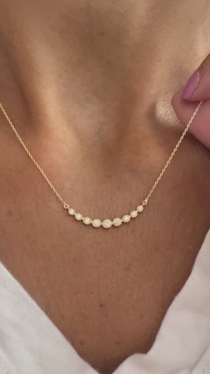 14k Gold Dainty Graduated Diamond Bar Necklace