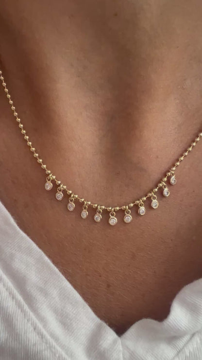 14k Gold Natural Diamond Dangle Charm Necklace