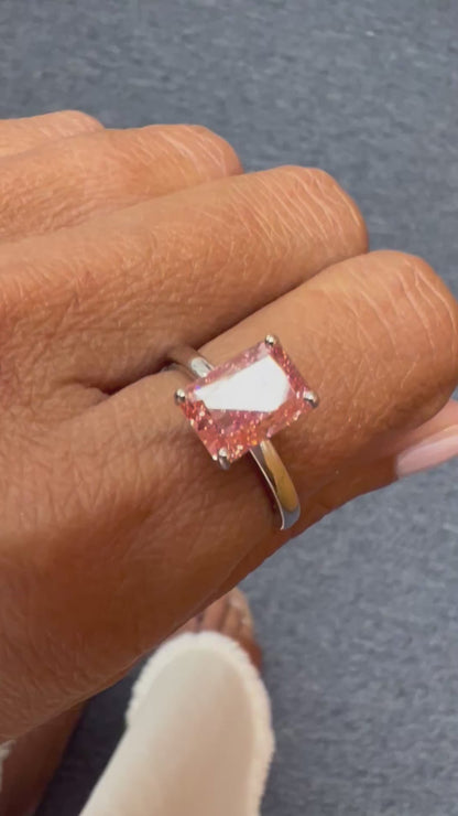 14K Gold Radiant Cut Fancy Vivid Pink Lab Grown Diamond Engagement Ring