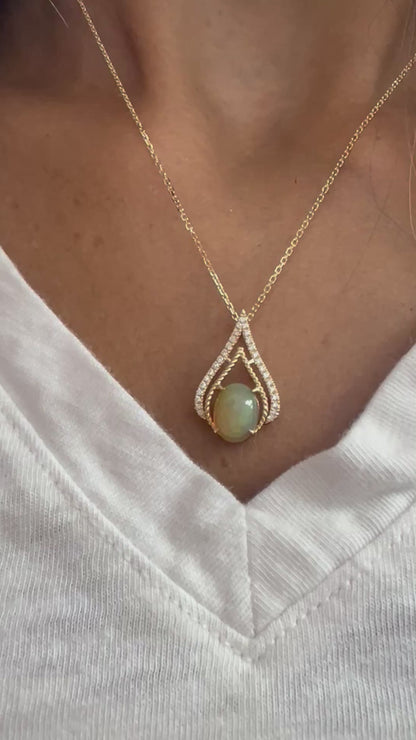 14k Gold Opal & Diamond Teardrop Necklace