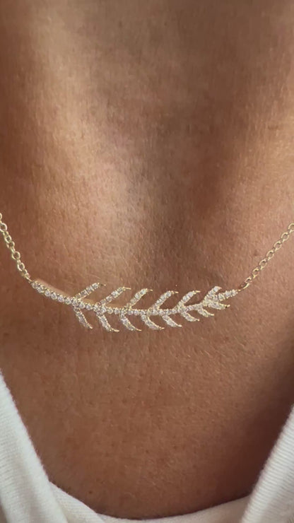 14k Gold Diamond Feather Leaf Necklace