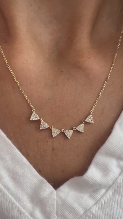 14k Gold Natural Diamond Dainty Pave' Geometric Tringle Necklace