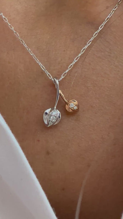 14K Two-Tone Gold Diamond Tulip Flower Pendant Necklace