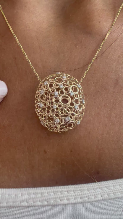 14k Gold Diamond Open Oval Bubble Pendant Necklace