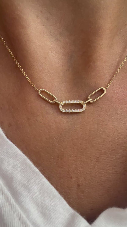 14k Gold Diamond Paper Clip Necklace