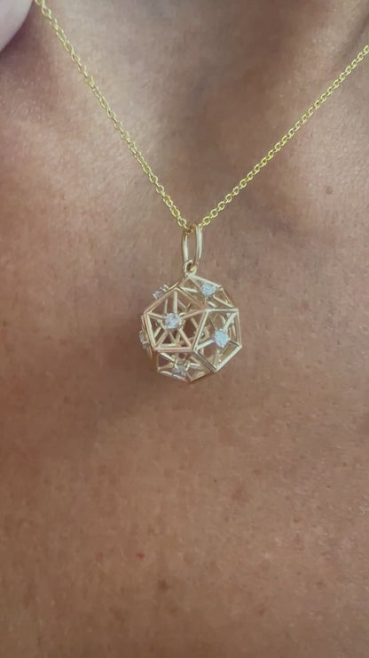 14k Gold Natural Diamond Geometric Pendant Necklace