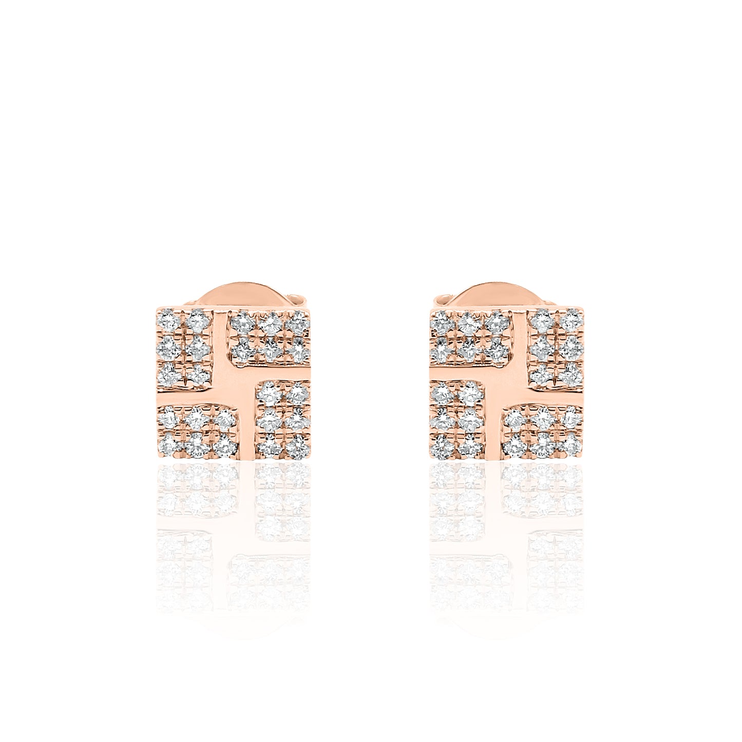 14k Gold Square Studs Diamond Earrings