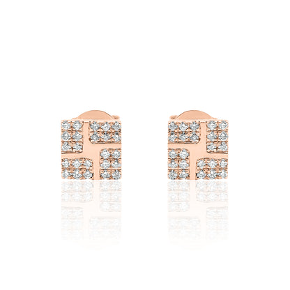 14k Gold Square Studs Diamond Earrings
