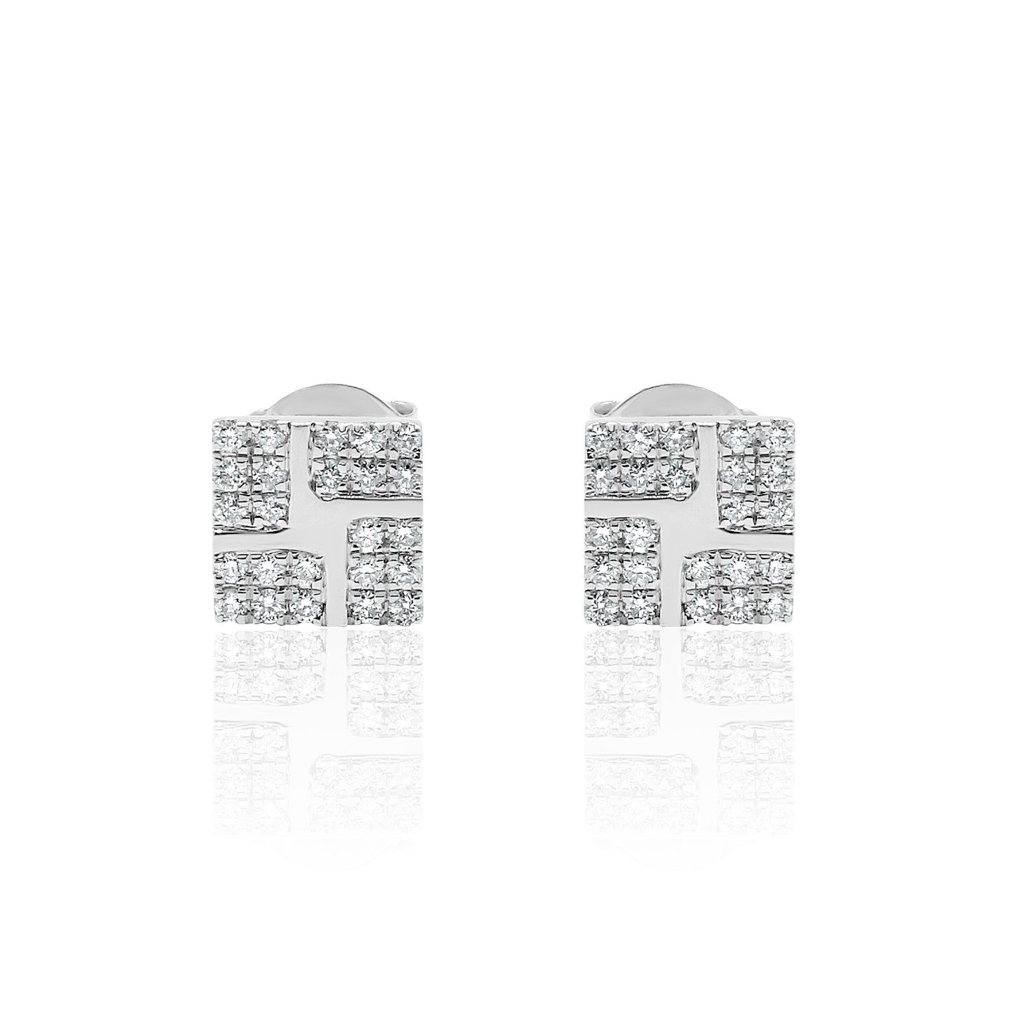14k Gold Square Studs Diamond Earrings