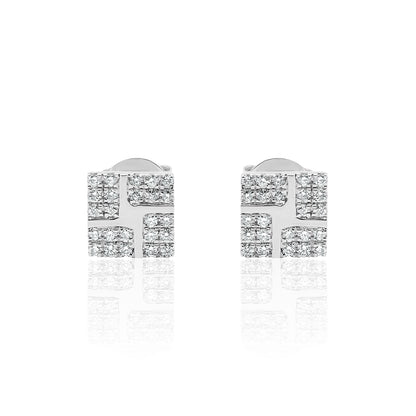 14k Gold Square Studs Diamond Earrings
