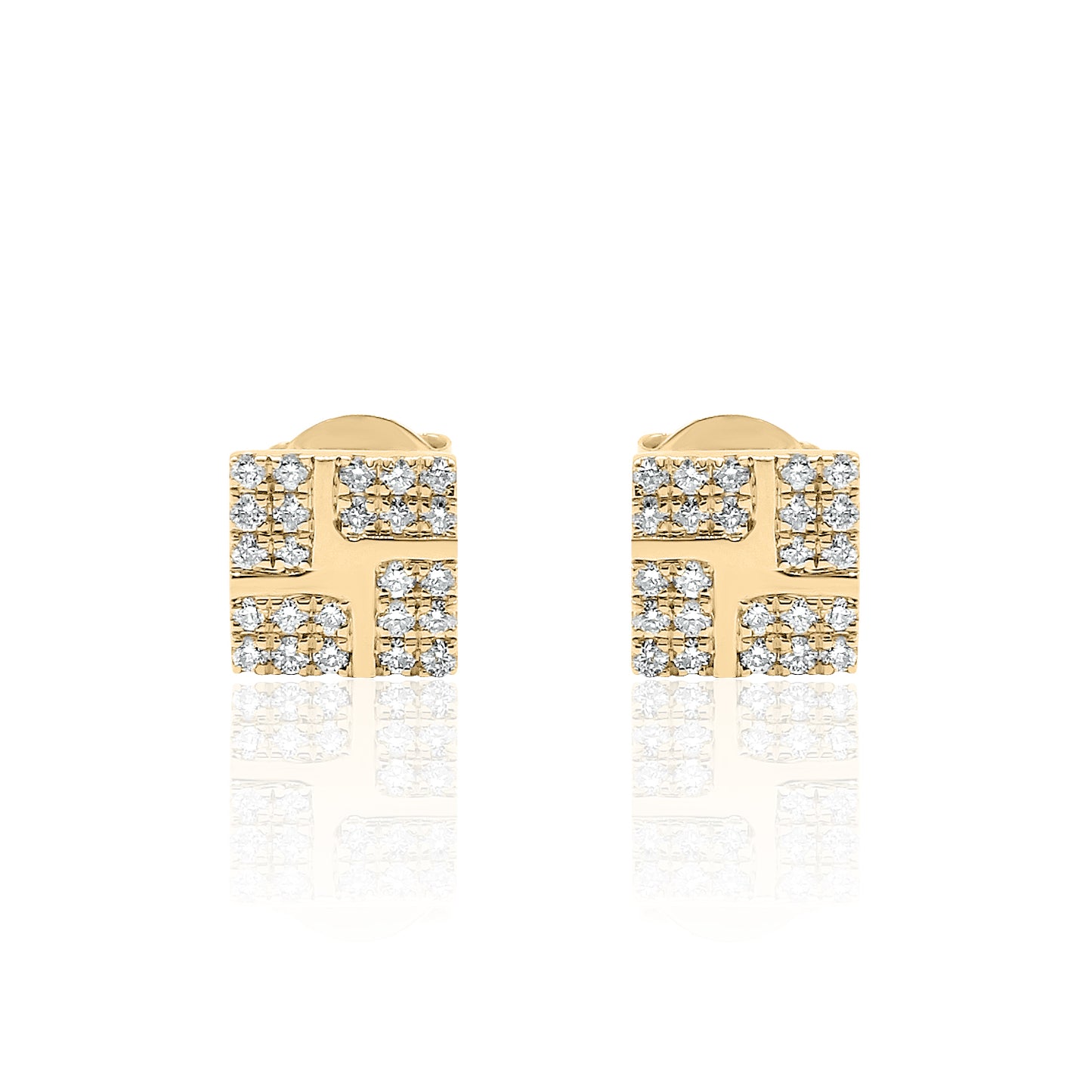 14k Gold Square Studs Diamond Earrings