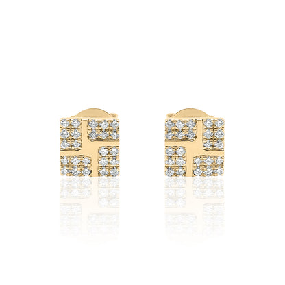 14k Gold Square Studs Diamond Earrings