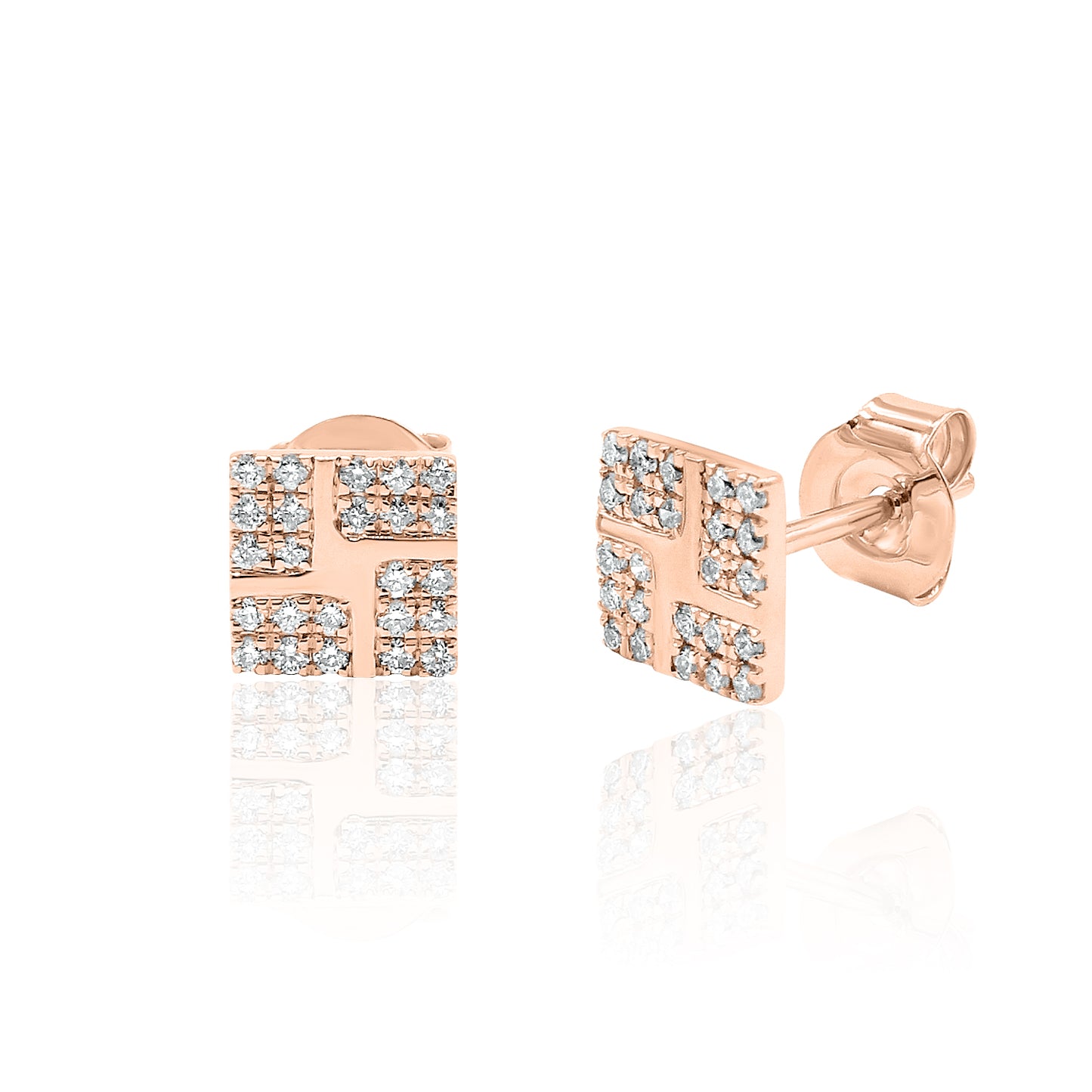 14k Gold Square Studs Diamond Earrings
