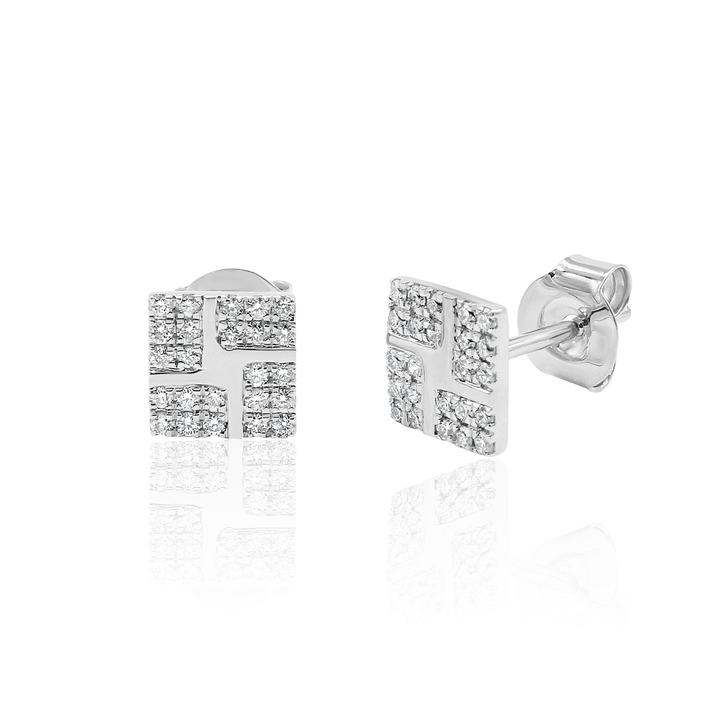 14k Gold Square Studs Diamond Earrings