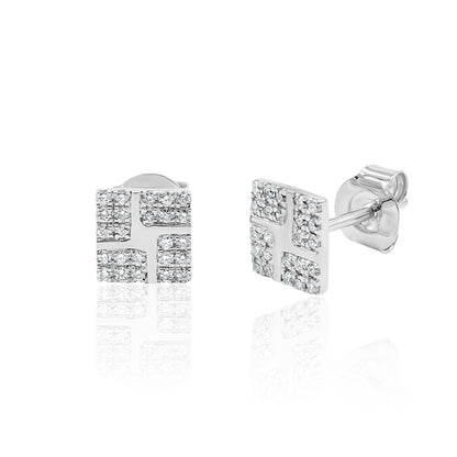 14k Gold Square Studs Diamond Earrings