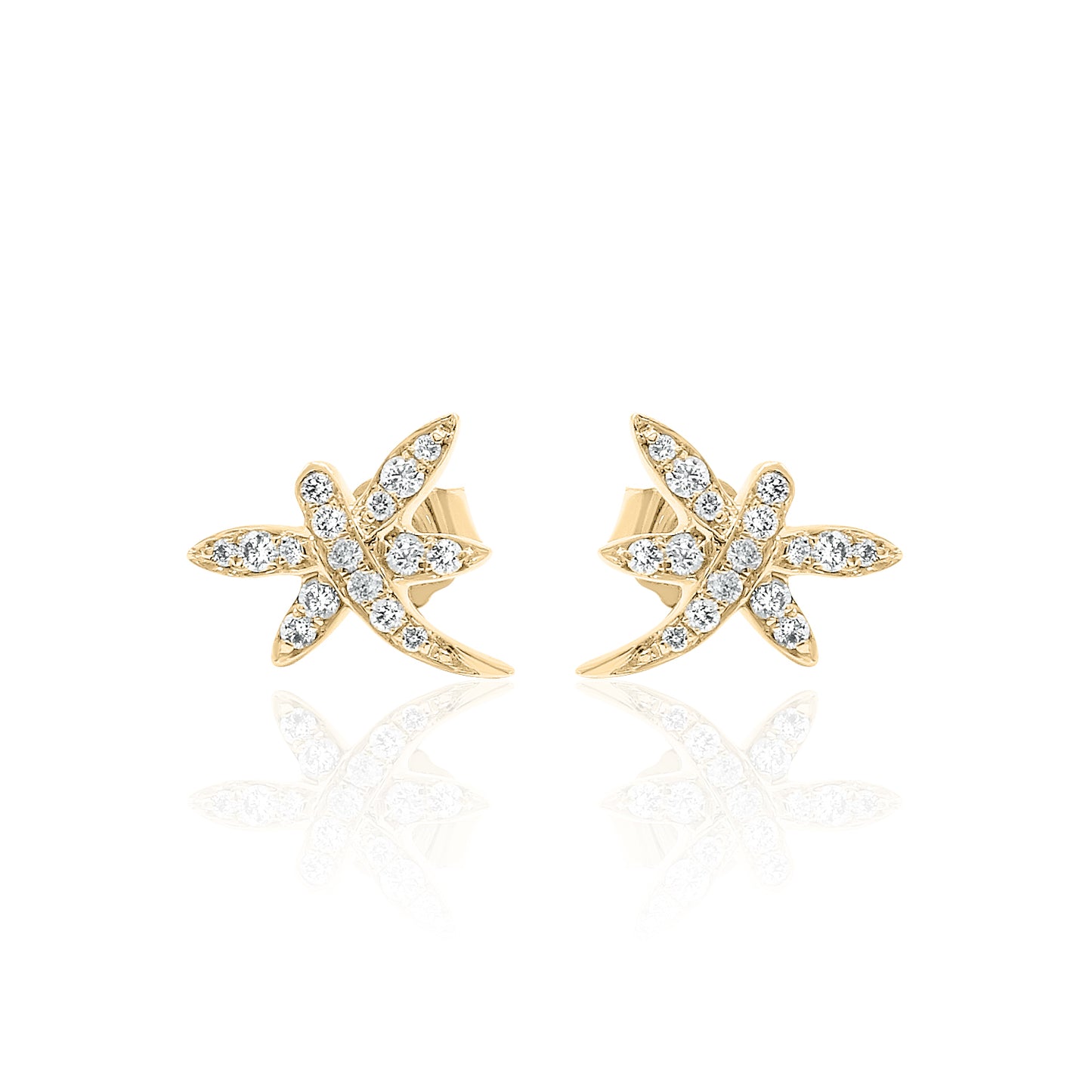 14k Gold Dragonfly Studs Diamond Earrings