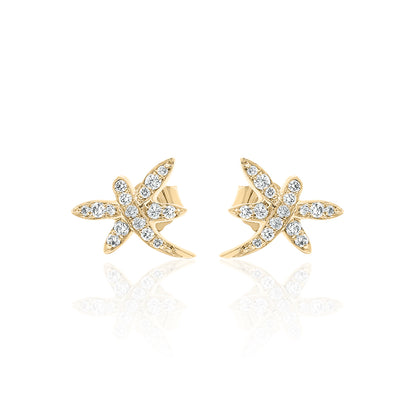 14k Gold Dragonfly Studs Diamond Earrings