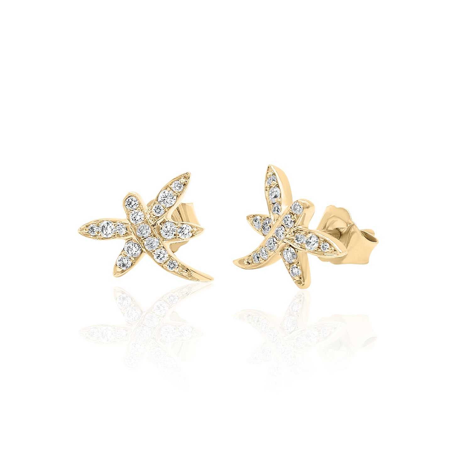 14k Gold Dragonfly Studs Diamond Earrings