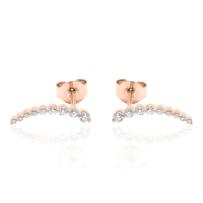 14k Gold Curved Climber Diamond Earrings
