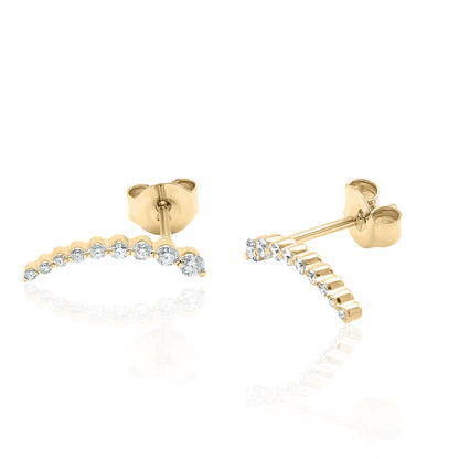14k Gold Curved Climber Diamond Earrings
