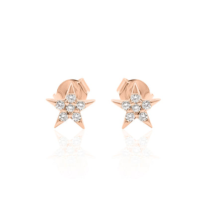 14k Gold Star Studs Diamond Earrings