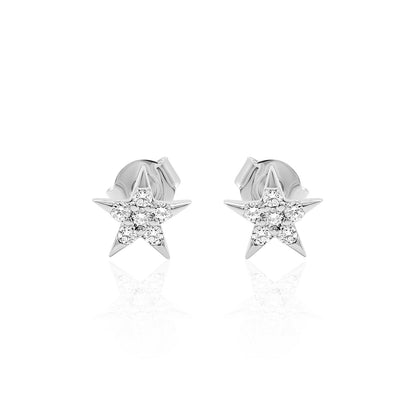 14k Gold Star Studs Diamond Earrings