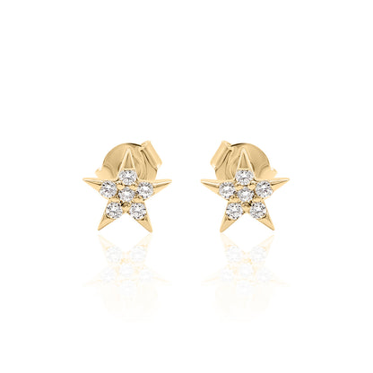 14k Gold Star Studs Diamond Earrings