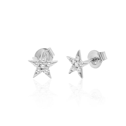 14k Gold Star Studs Diamond Earrings
