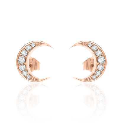 14k Gold Crescent Studs Diamond Earrings