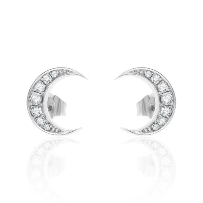 14k Gold Crescent Studs Diamond Earrings