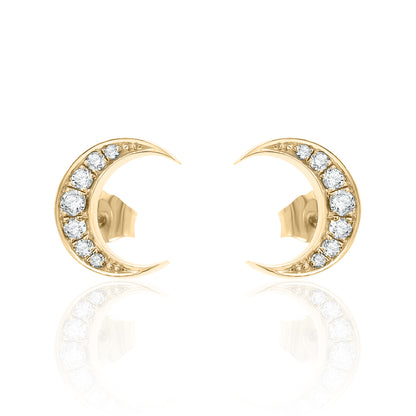 14k Gold Crescent Studs Diamond Earrings