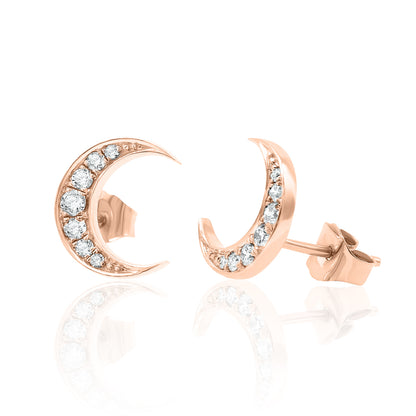 14k Gold Crescent Studs Diamond Earrings