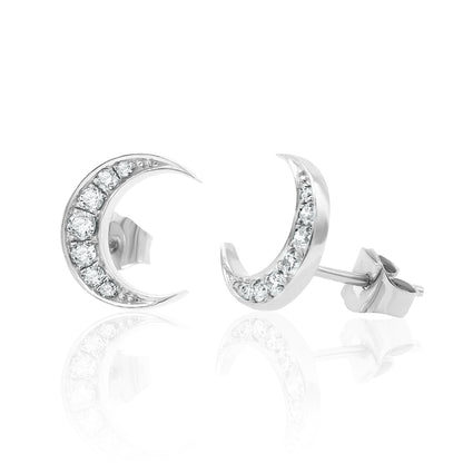 14k Gold Crescent Studs Diamond Earrings