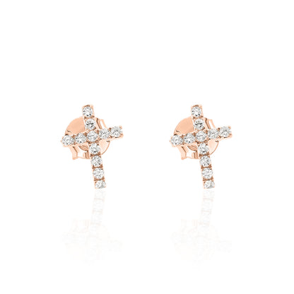 14k Gold Cross Studs Diamond Earrings