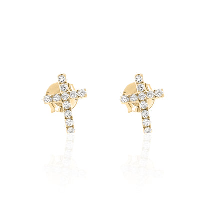 14k Gold Cross Studs Diamond Earrings