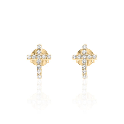 14k Gold Cross Studs Diamond Earrings
